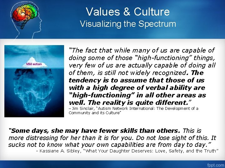 Values & Culture Visualizing the Spectrum “The fact that while many of us are