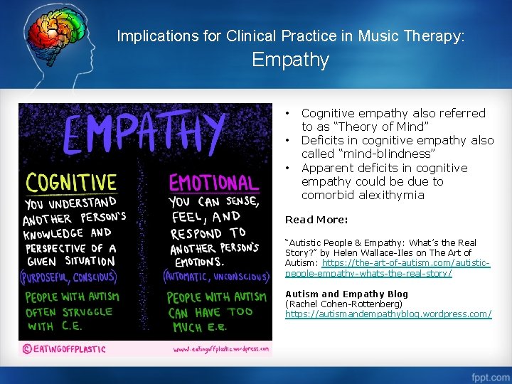 Implications for Clinical Practice in Music Therapy: Empathy • • • Cognitive empathy also