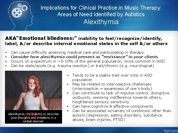 Implications for Clinical Practice in Music Therapy: Areas of Need Identified by Autistics Alexithymia