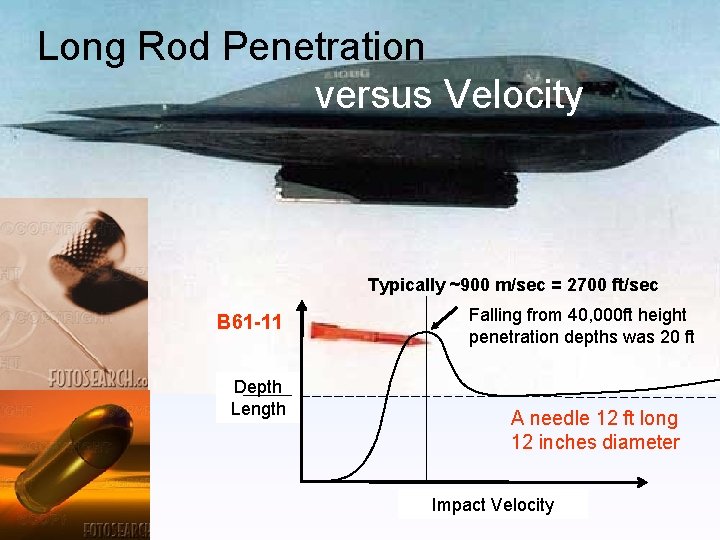 Long Rod Penetration versus Velocity Typically ~900 m/sec = 2700 ft/sec B 61 -11