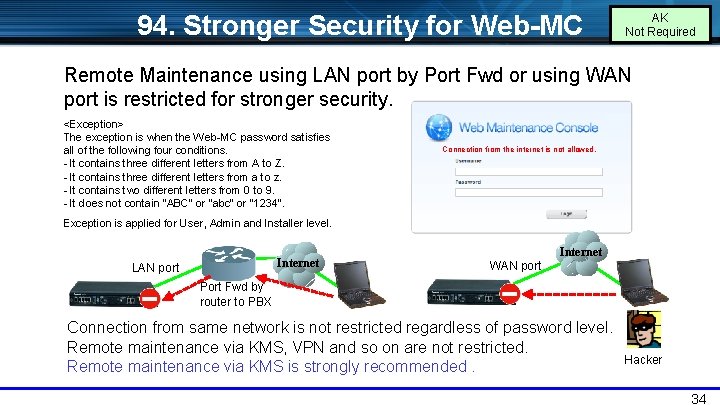 94. Stronger Security for Web-MC AK Not Required Remote Maintenance using LAN port by