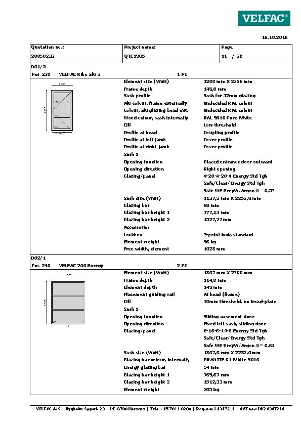 16. 10. 2018 Quotation no. : Project name: Page 20050233 QTE 1985 11 /