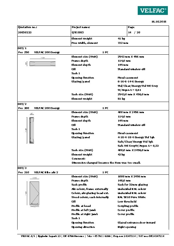 16. 10. 2018 Quotation no. : Project name: Page 20050233 QTE 1985 14 Element