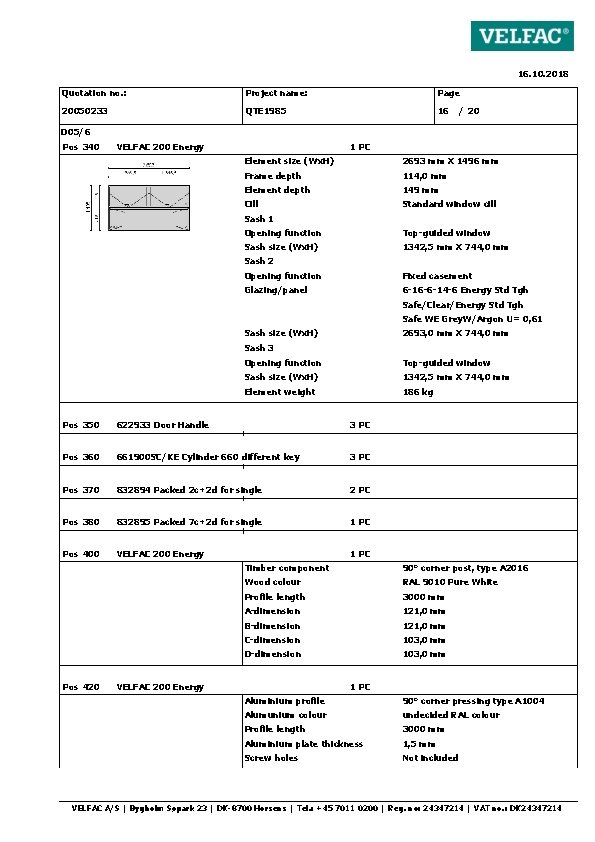 16. 10. 2018 Quotation no. : Project name: Page 20050233 QTE 1985 16 /