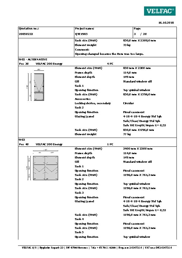 16. 10. 2018 Quotation no. : Project name: Page 20050233 QTE 1985 3 /