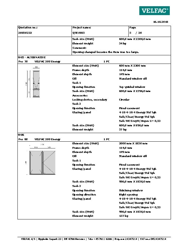 16. 10. 2018 Quotation no. : Project name: Page 20050233 QTE 1985 5 /