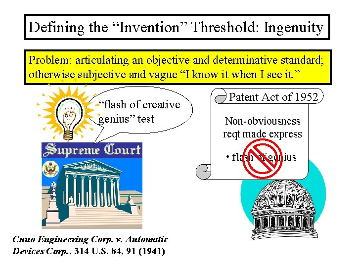 Defining the “Invention” Threshold: Ingenuity Problem: articulating an objective and determinative standard; otherwise subjective
