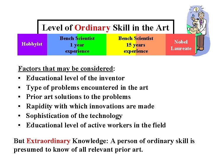 Level of Ordinary Skill in the Art Hobbyist Bench Scientist 1 year experience Bench