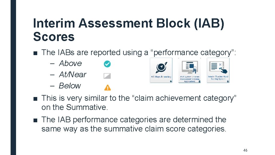 Interim Assessment Block (IAB) Scores ■ The IABs are reported using a “performance category”: