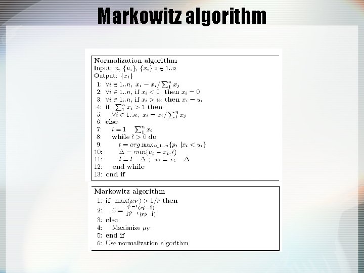Markowitz algorithm 