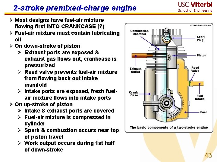 2 -stroke premixed-charge engine Ø Most designs have fuel-air mixture flowing first INTO CRANKCASE