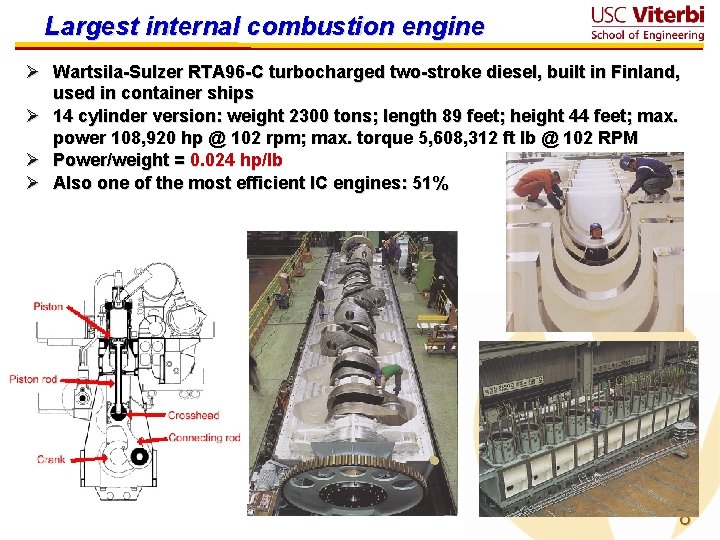 Largest internal combustion engine Ø Wartsila-Sulzer RTA 96 -C turbocharged two-stroke diesel, built in