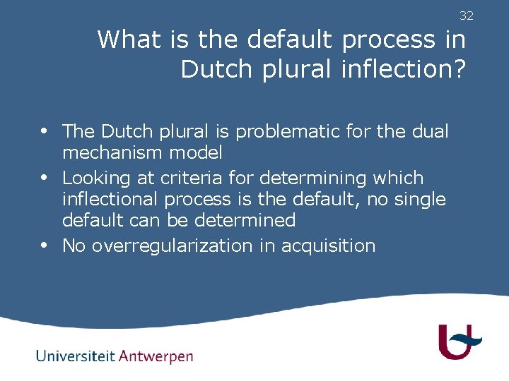 32 What is the default process in Dutch plural inflection? • • • The