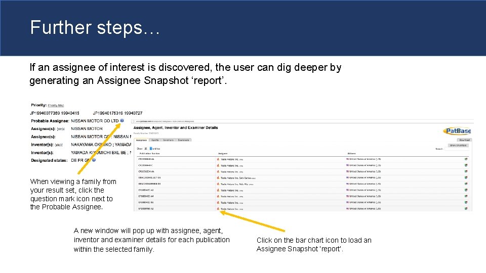Further steps… If an assignee of interest is discovered, the user can dig deeper