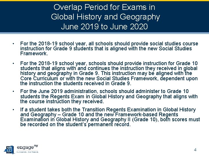 Overlap Period for Exams in Global History and Geography June 2019 to June 2020