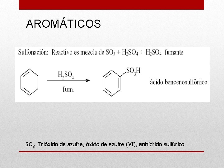 AROMÁTICOS SO 3 Trióxido de azufre, óxido de azufre (VI), anhídrido sulfúrico 