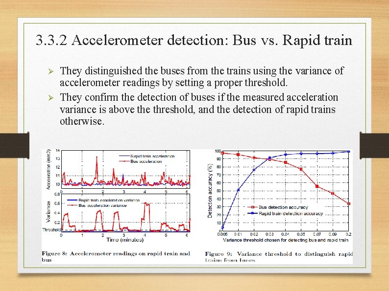 3. 3. 2 Accelerometer detection: Bus vs. Rapid train Ø Ø They distinguished the