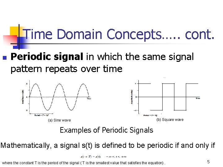 Time Domain Concepts…. . cont. n Periodic signal in which the same signal pattern