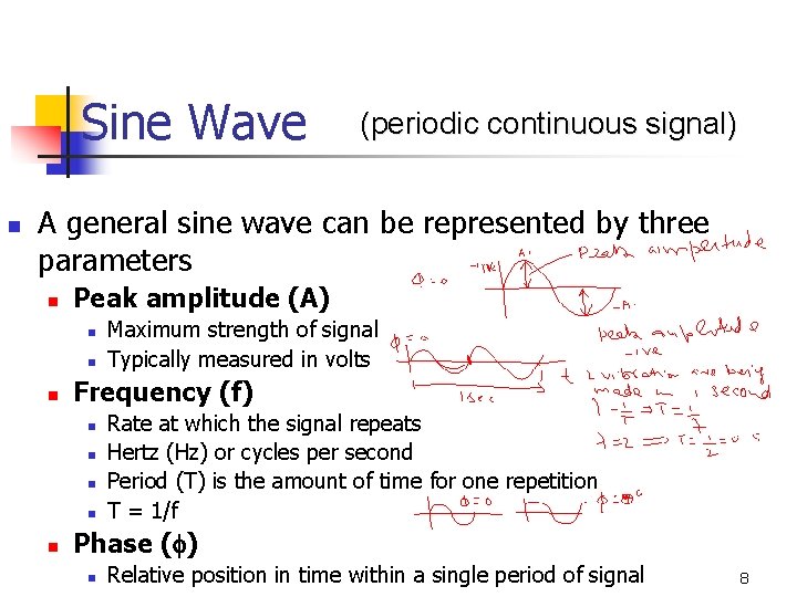Sine Wave n (periodic continuous signal) A general sine wave can be represented by