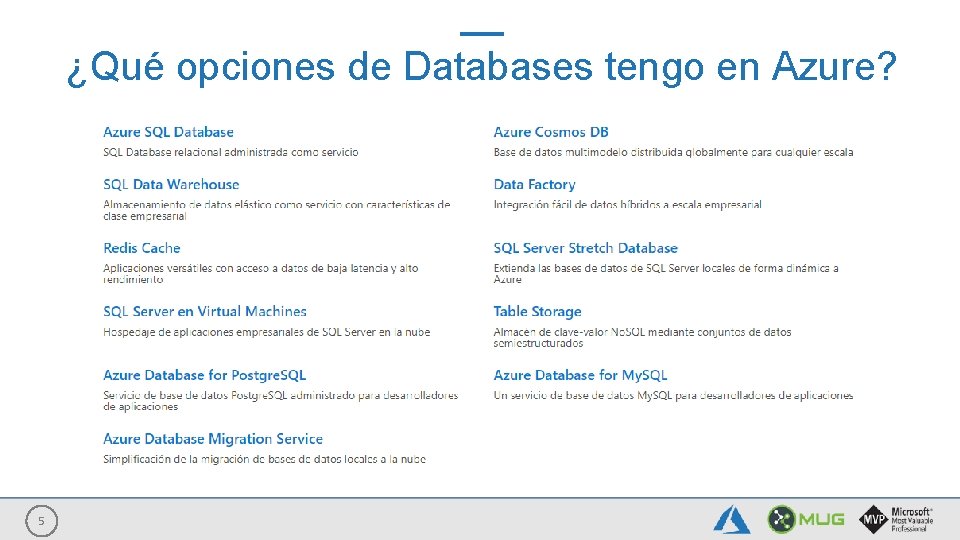 ¿Qué opciones de Databases tengo en Azure? 5 