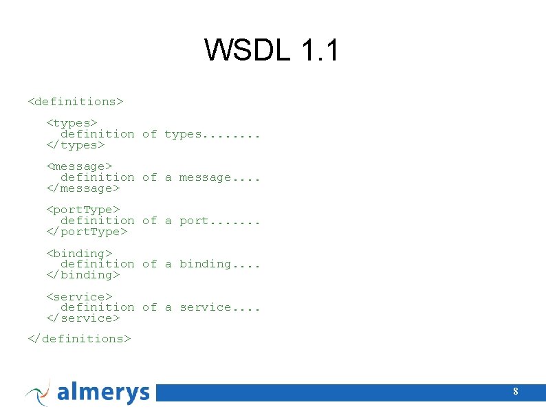 WSDL 1. 1 <definitions> <types> definition of types. . . . </types> <message> definition