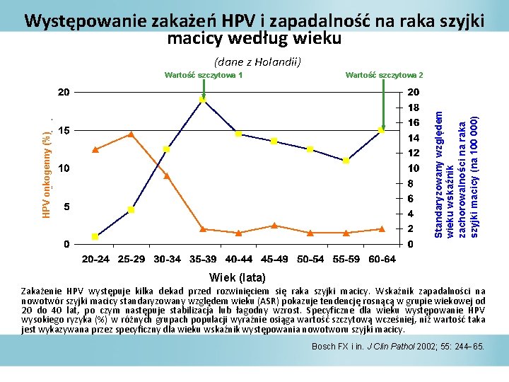 Występowanie zakażeń HPV i zapadalność na raka szyjki macicy według wieku (dane z Holandii)