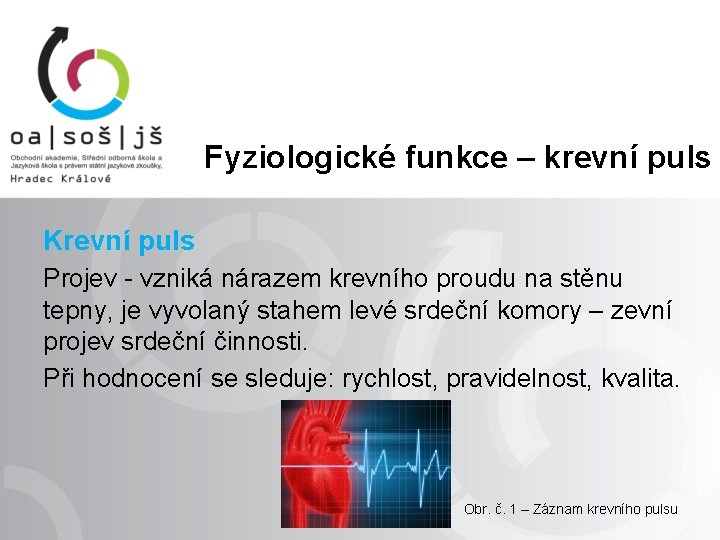 Fyziologické funkce – krevní puls Krevní puls Projev - vzniká nárazem krevního proudu na