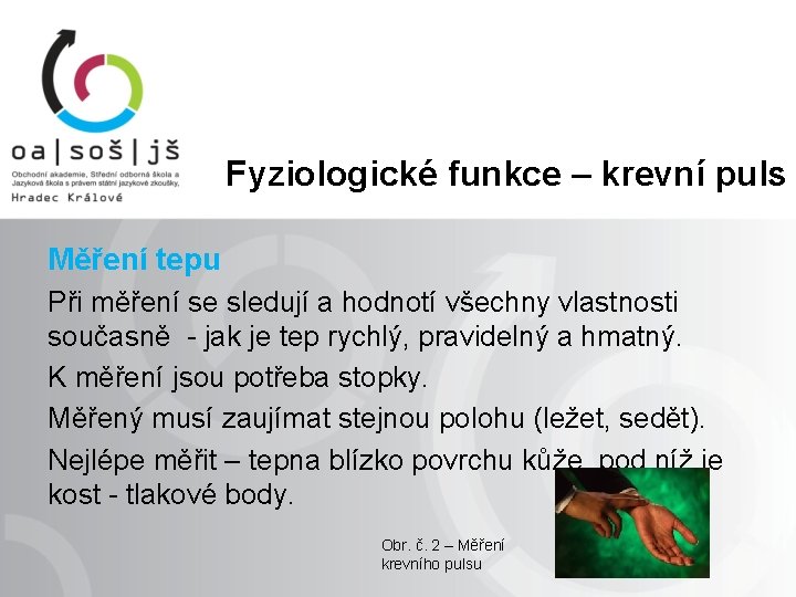 Fyziologické funkce – krevní puls Měření tepu Při měření se sledují a hodnotí všechny