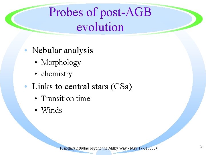 Probes of post-AGB evolution • Nebular analysis • Morphology • chemistry • Links to