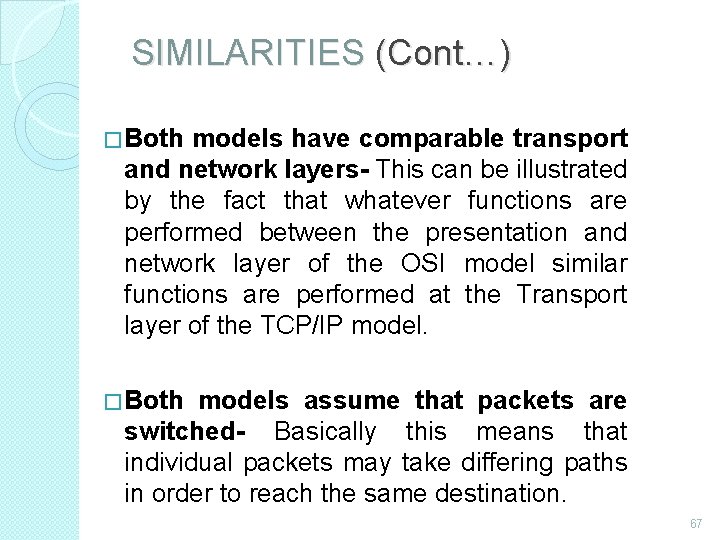 SIMILARITIES (Cont…) �Both models have comparable transport and network layers- This can be illustrated