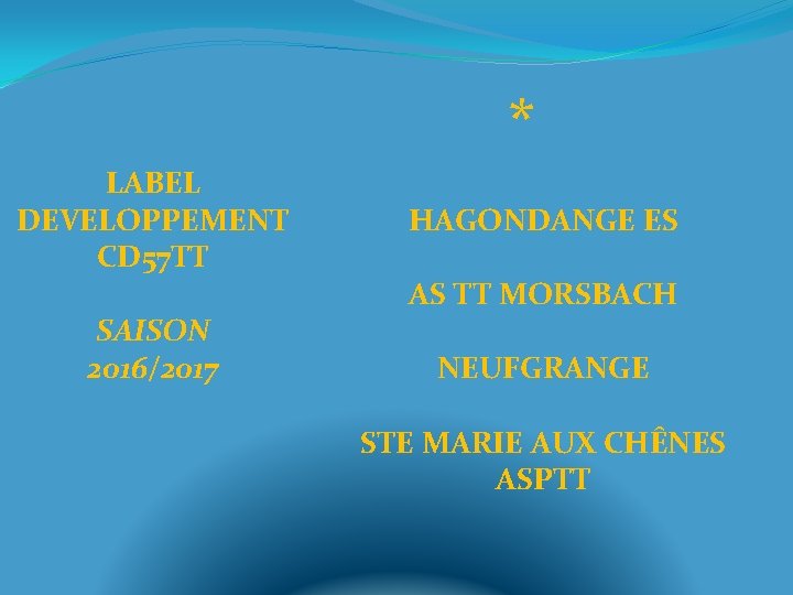 * LABEL DEVELOPPEMENT CD 57 TT SAISON 2016/2017 HAGONDANGE ES AS TT MORSBACH NEUFGRANGE