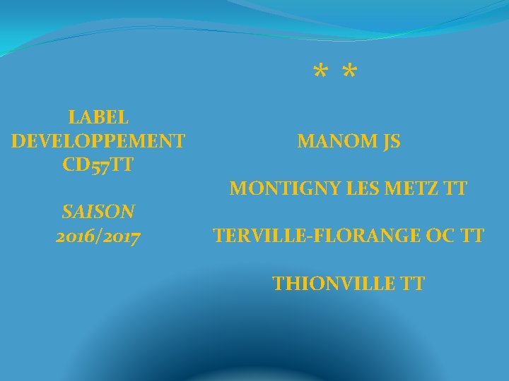 ** LABEL DEVELOPPEMENT CD 57 TT SAISON 2016/2017 MANOM JS MONTIGNY LES METZ TT