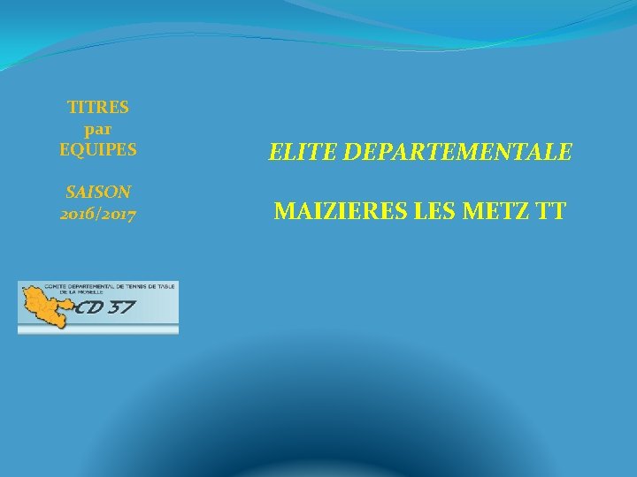 TITRES par EQUIPES ELITE DEPARTEMENTALE SAISON 2016/2017 MAIZIERES LES METZ TT 