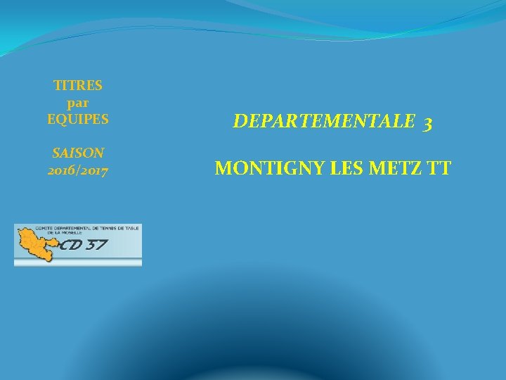 TITRES par EQUIPES DEPARTEMENTALE 3 SAISON 2016/2017 MONTIGNY LES METZ TT 