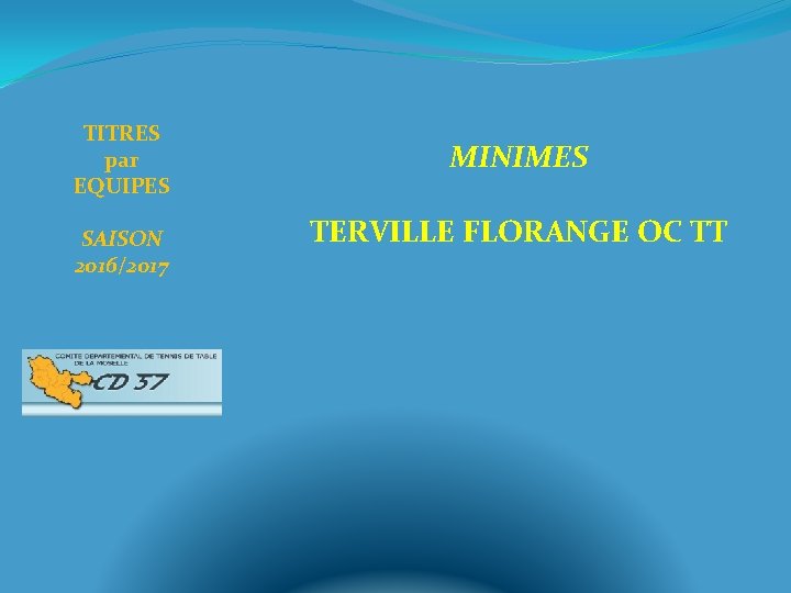 TITRES par EQUIPES SAISON 2016/2017 MINIMES TERVILLE FLORANGE OC TT 