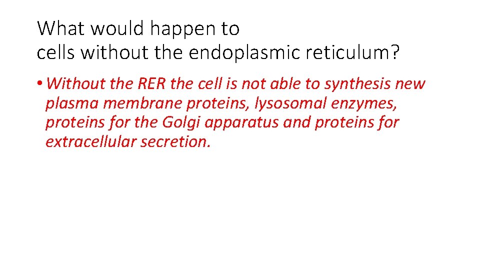 What would happen to cells without the endoplasmic reticulum? • Without the RER the