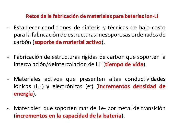 Retos de la fabricación de materiales para baterías ion-Li - Establecer condiciones de síntesis