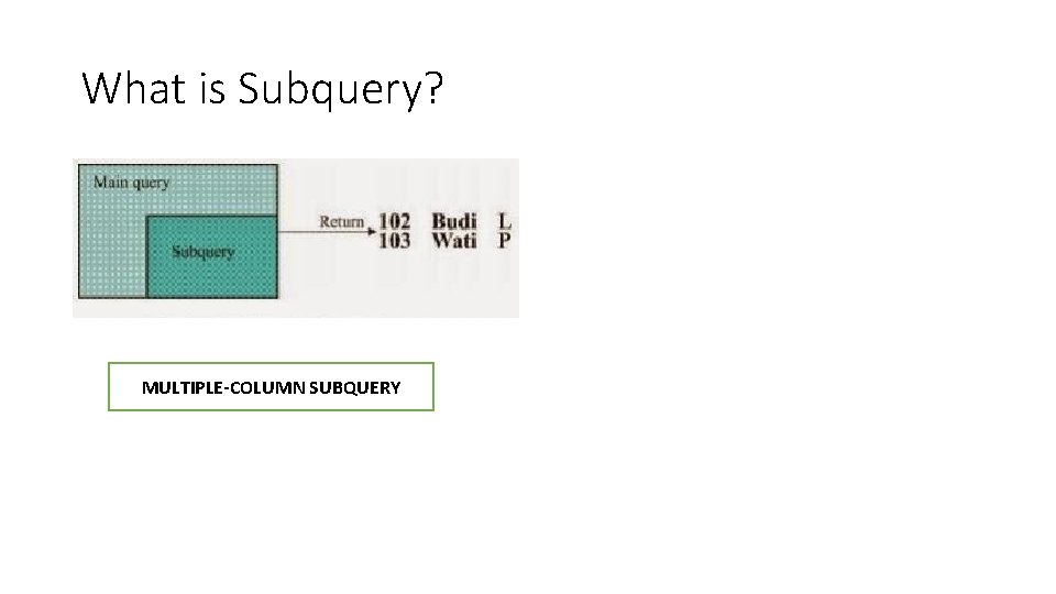 What is Subquery? MULTIPLE-COLUMN SUBQUERY 