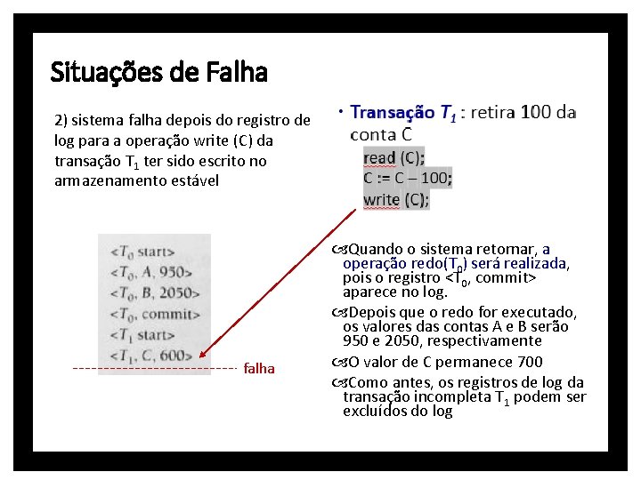 Situações de Falha 2) sistema falha depois do registro de log para a operação