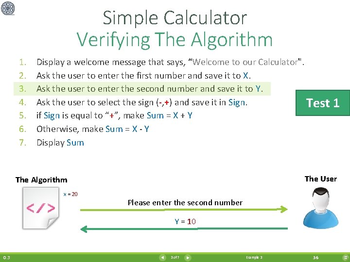 Simple Calculator Verifying The Algorithm 1. 2. 3. 4. 5. 6. 7. Display a