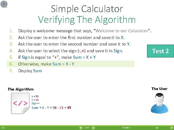 Simple Calculator Verifying The Algorithm 1. 2. 3. 4. 5. 6. 7. Display a