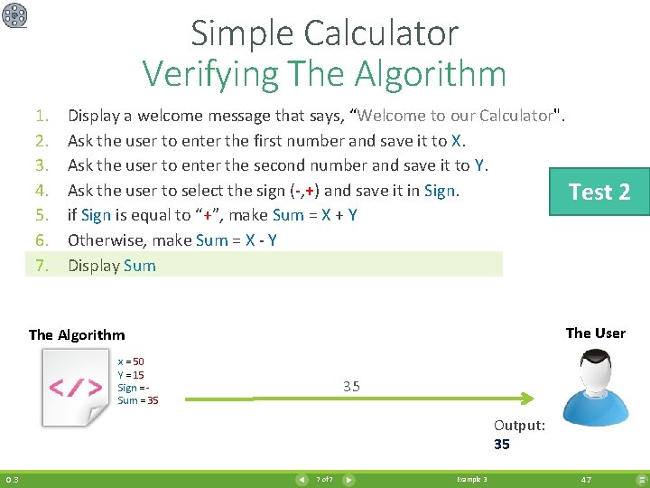 Simple Calculator Verifying The Algorithm 1. 2. 3. 4. 5. 6. 7. Display a