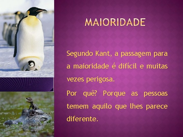 Segundo Kant, a passagem para a maioridade é difícil e muitas vezes perigosa. Por