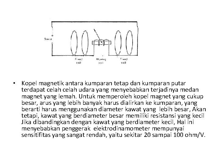  • Kopel magnetik antara kumparan tetap dan kumparan putar terdapat celah udara yang