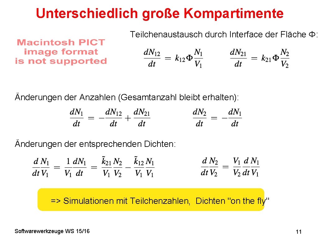 Unterschiedlich große Kompartimente Teilchenaustausch durch Interface der Fläche Φ: Änderungen der Anzahlen (Gesamtanzahl bleibt