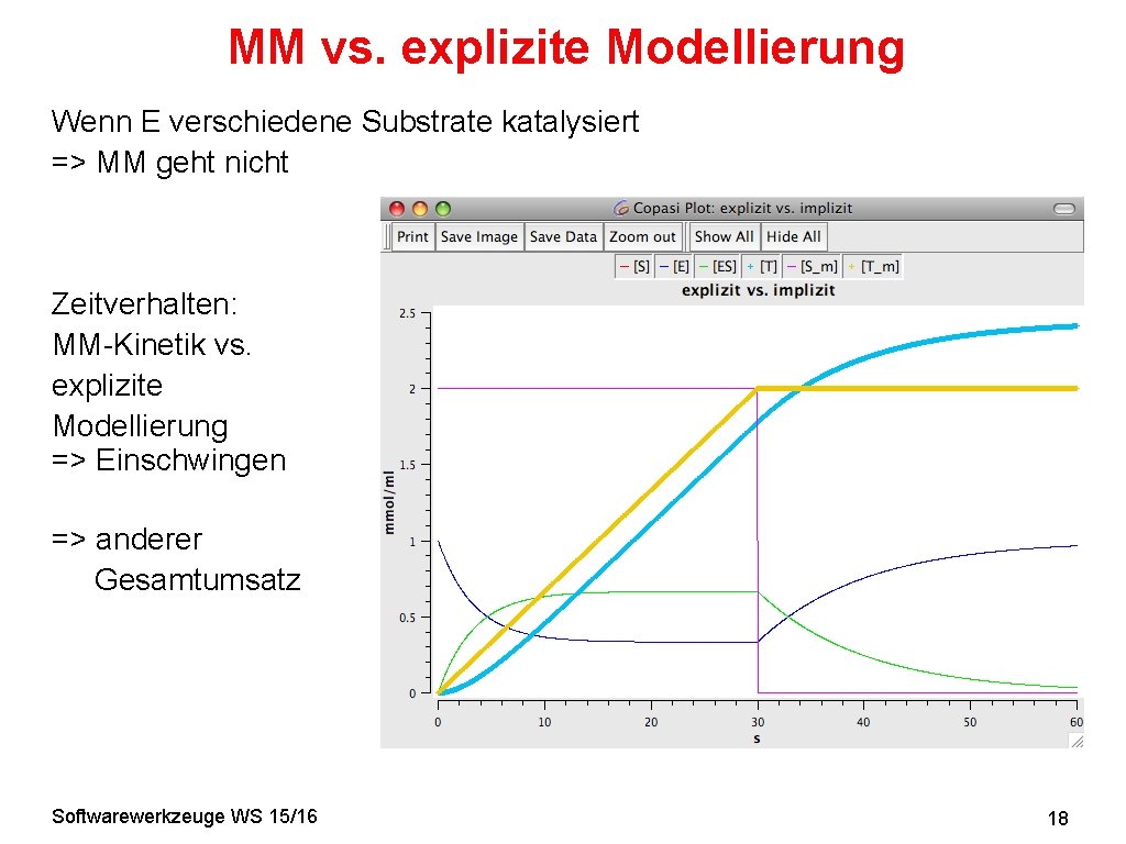 MM vs. explizite Modellierung Wenn E verschiedene Substrate katalysiert => MM geht nicht Zeitverhalten:
