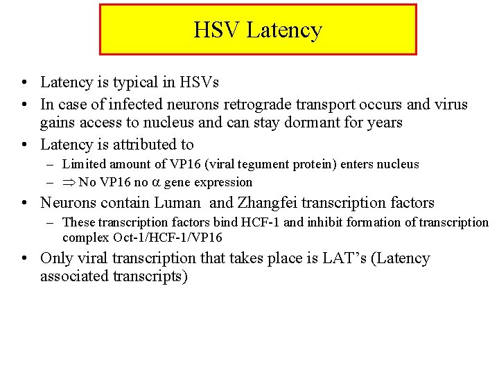 HSV Latency • Latency is typical in HSVs • In case of infected neurons