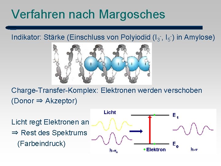 Verfahren nach Margosches Indikator: Stärke (Einschluss von Polyiodid (I 3 -, I 5 -)