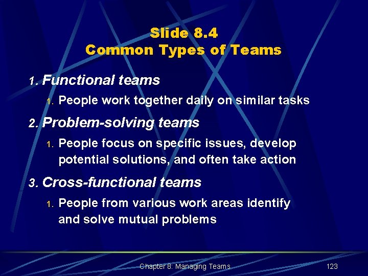 Slide 8. 4 Common Types of Teams 1. Functional teams 1. People work together