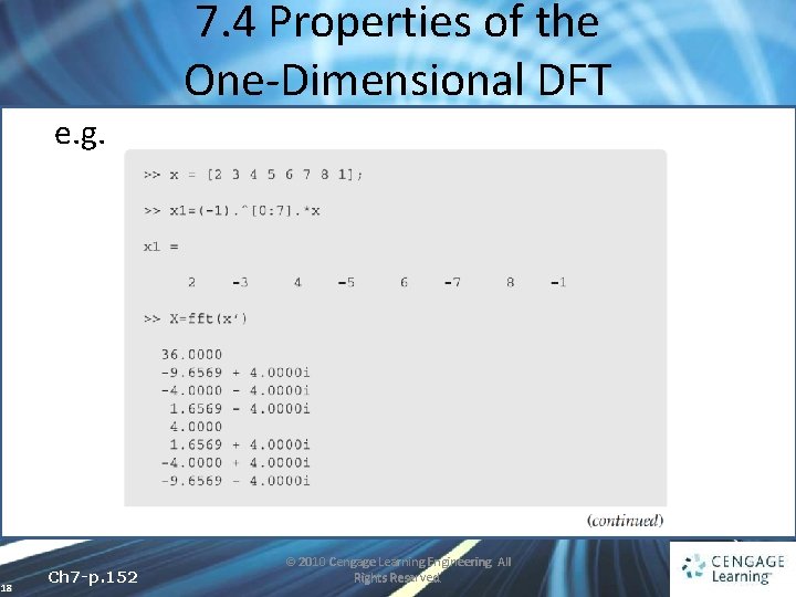 7. 4 Properties of the One-Dimensional DFT e. g. 18 Ch 7 -p. 152